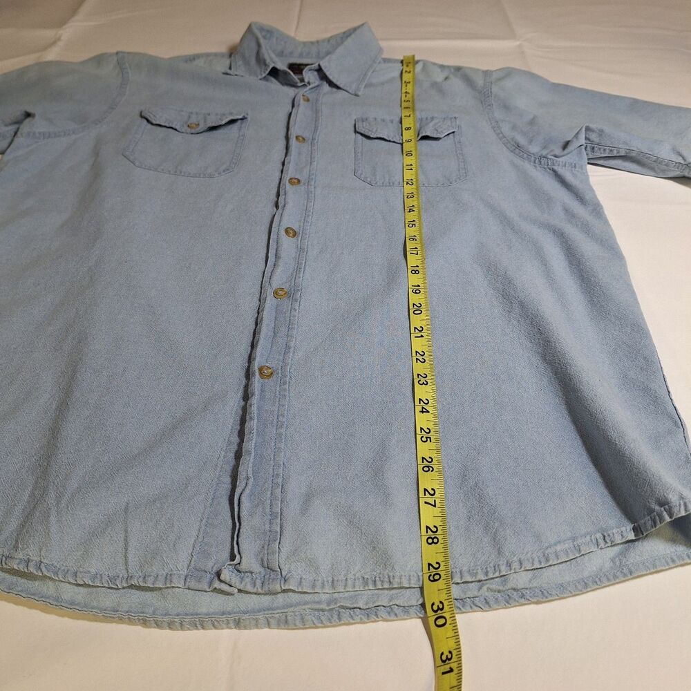 Wrangler Light Blue Chambray Denim Short Sleeved Button Up Shirt Western Size L - Picture 6 of 8
